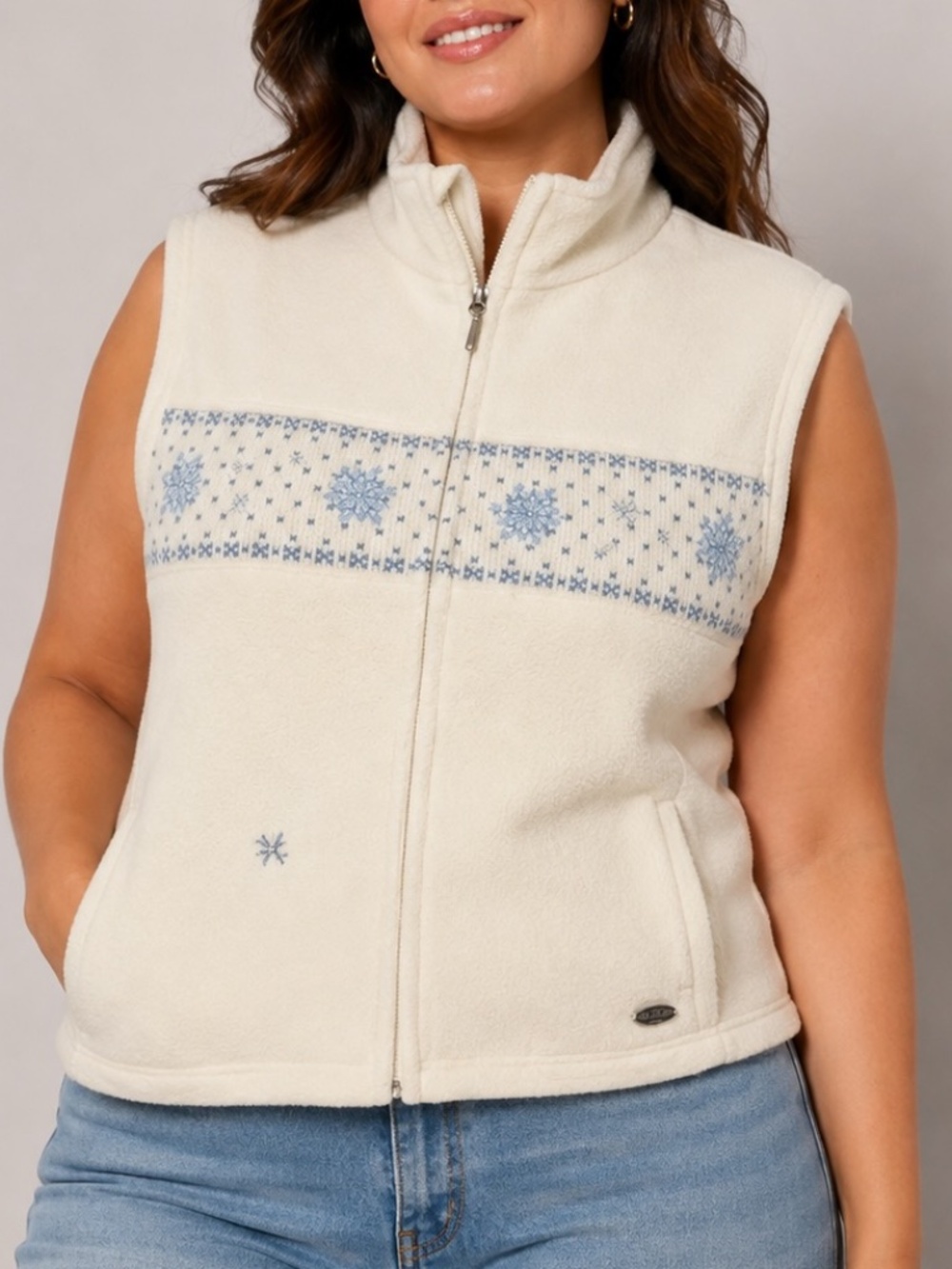 Northern Reflections Fleece Vest Womens Size XL White Embroidered Snowflakes